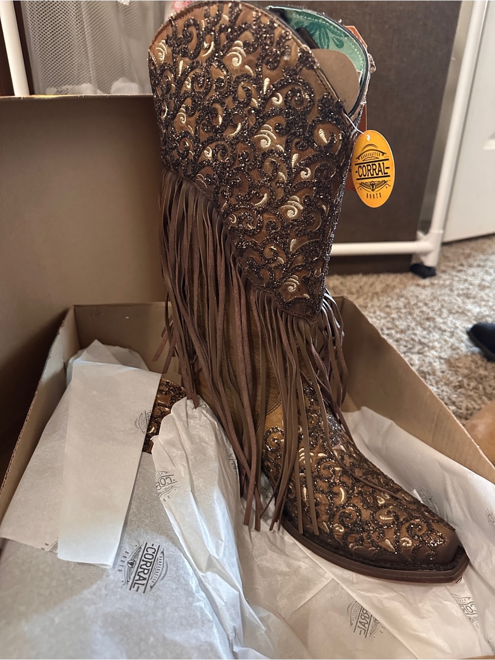Corral Brown Western Fringe and Embellished Heeled Boots